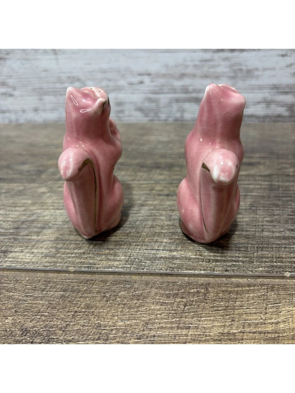 Vintage Pink & Gold Squirrels With Nut Salt And Pepper Shakers